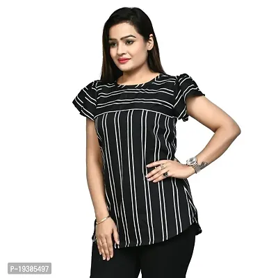 Elegant Black Polyester Striped Top For Women-thumb0