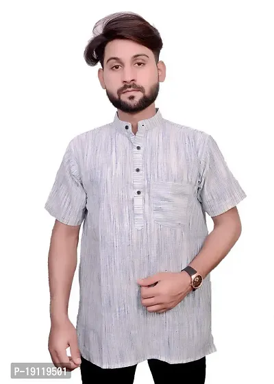 AARAV BOSS Dark Blue Cotton Men Short Kurta (Size- XXL)-thumb2