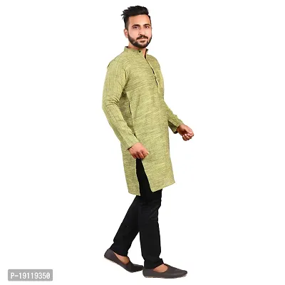 Aarav Boss Mehandi Green Cotton Men Long Kurta (Size- Medium)-thumb3