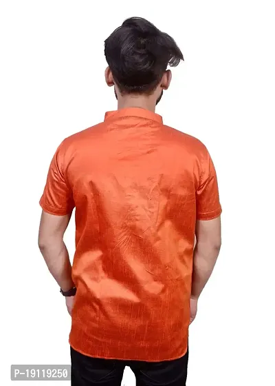 AARAV BOSS Cotton Men Short Kurta Orange-thumb5