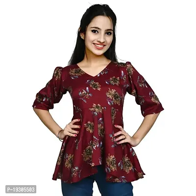 Elegant Maroon Polyester Printed Top For Women-thumb0