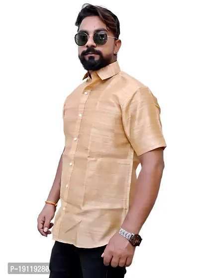 Aarav Boss Gold Half Shirt for Men's and Boy's (Casual/Formal Shirt)-thumb3