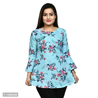 Elegant Turquoise Polyester Printed Top For Women