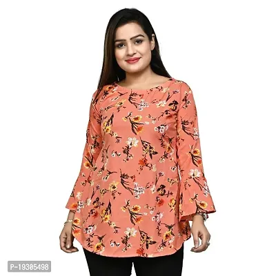 Elegant Peach Polyester Printed Top For Women