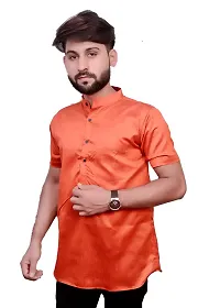 AARAV BOSS Cotton Men Short Kurta Orange-thumb2