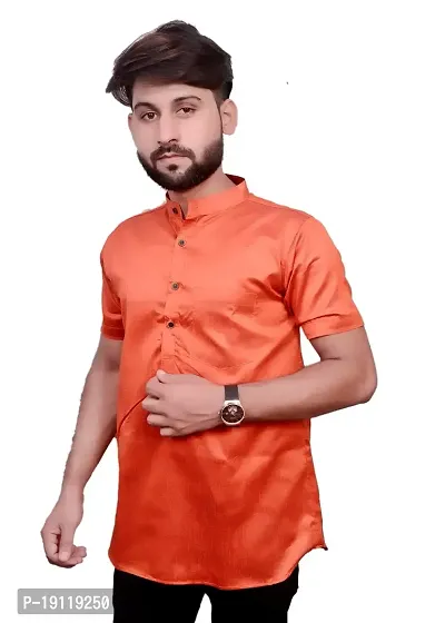 AARAV BOSS Cotton Men Short Kurta Orange-thumb3