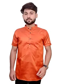 AARAV BOSS Cotton Men Short Kurta Orange-thumb1