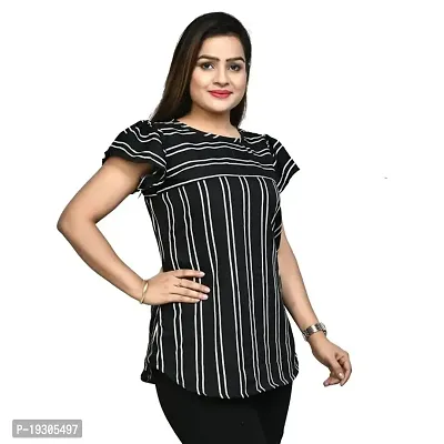 Elegant Black Polyester Striped Top For Women-thumb2