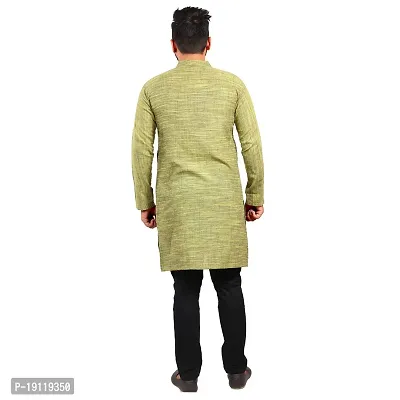 Aarav Boss Mehandi Green Cotton Men Long Kurta (Size- Medium)-thumb4