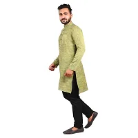Aarav Boss Mehandi Green Cotton Men Long Kurta (Size- Medium)-thumb1