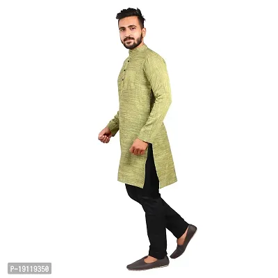 Aarav Boss Mehandi Green Cotton Men Long Kurta (Size- Medium)-thumb2