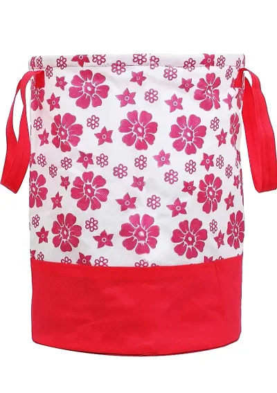 Kuber Industries Flower Printed Waterproof Canvas Laundry Bag|Toy Storage|Laundry Basket Organizer 45 L (Pink) CTKTC034621