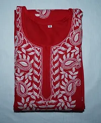 Pure Cotton LUCKNOWI Chikankari Sets Red KURTI With Pure Cotton White Ladies Pant-thumb1