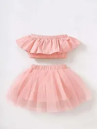 OMLI Baby Ruffle Trim Tube Top & Mesh Overlay Skirt & Headband (Peach, 2-3 Years)-thumb1