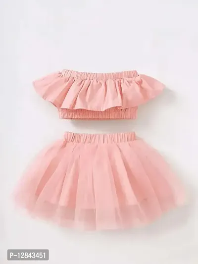 OMLI Baby Ruffle Trim Tube Top & Mesh Overlay Skirt & Headband (Peach, 2-3 Years)-thumb2