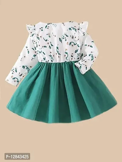 OMLI Baby Floral Print Ruffle Trim Bow Front Mesh Hem Dress (2-3 Years) Green-thumb2