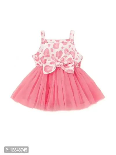 OMLI Baby Girls Pink Sleeveless Printed Knee Lenght Net Frock Clothes Set-thumb0