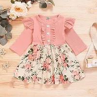 OMLI Baby Girl Dress Toddler Dress Long Sleeve Infant Casual Dress Ruffle Bow Print Clothes Spring Autumn Baby Girls Clothing (Peach, 2-3 Years)-thumb4