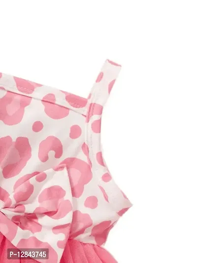 OMLI Baby Girls Pink Sleeveless Printed Knee Lenght Net Frock Clothes Set-thumb3