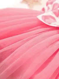 OMLI Baby Girls Pink Sleeveless Printed Knee Lenght Net Frock Clothes Set-thumb3