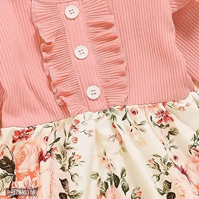 OMLI Baby Girl Dress Toddler Dress Long Sleeve Infant Casual Dress Ruffle Print Clothes Baby Girls Clothing (Peach, 5-6 Years)-thumb2