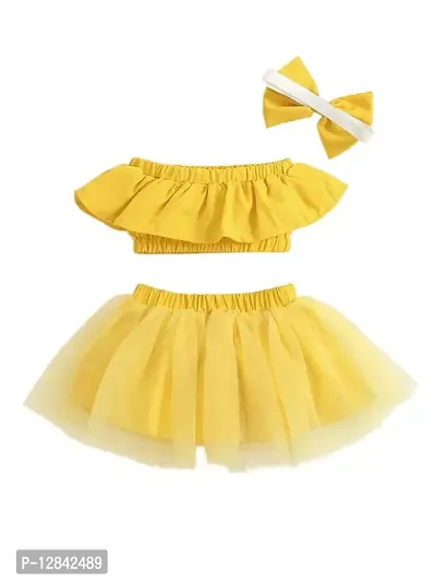 OMLI Baby Ruffle Trim Tube Top & Mesh Overlay Skirt & Headband (Yellow, 4-5 Years)-thumb4