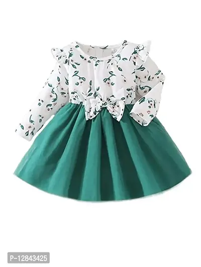 OMLI Baby Floral Print Ruffle Trim Bow Front Mesh Hem Dress (2-3 Years) Green-thumb0