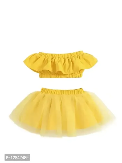 OMLI Baby Ruffle Trim Tube Top & Mesh Overlay Skirt & Headband (Yellow, 4-5 Years)-thumb0