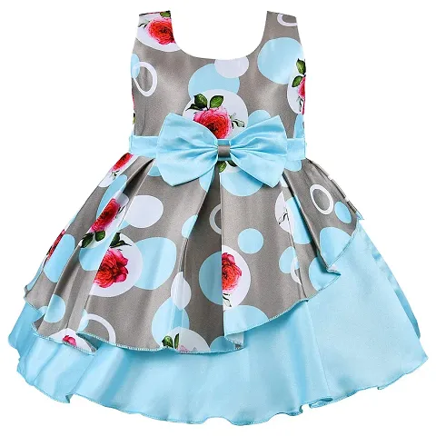 Skyteria Girl's Satin Floral Frock | Knee Length Frock Dress