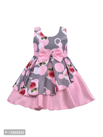 OMLI Steffi Love Baby Girls Midi/Knee Length Festive/Wedding Dress Floral (Pink, Sleeveless)(3-4 Years)-thumb0