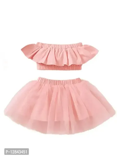 OMLI Baby Ruffle Trim Tube Top & Mesh Overlay Skirt & Headband (Peach, 2-3 Years)