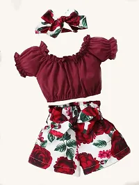 OMLI Baby Girl Frill Trim Top  Floral Shorts  Headband-thumb3