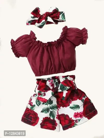 OMLI Baby Girl Frill Trim Top  Floral Shorts  Headband-thumb4