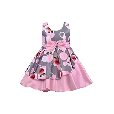 OMLI Steffi Love Baby Girls Midi/Knee Length Festive/Wedding Dress Floral (Pink, Sleeveless)(2-3 Years)