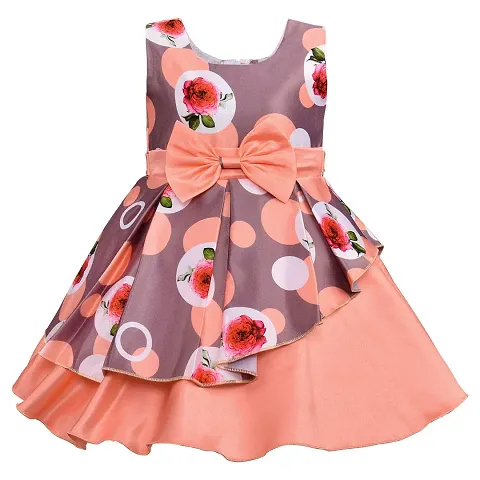 Skyteria Girl's Satin Floral Frock | Knee Length Frock Dress