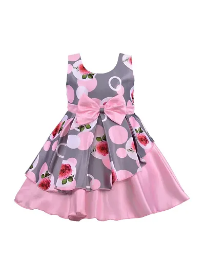 Skyteria Girl's Satin Floral Frock | Knee Length Frock Dress