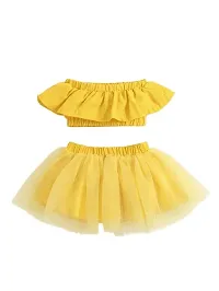 OMLI Baby Ruffle Trim Tube Top & Mesh Overlay Skirt & Headband (Yellow, 4-5 Years)-thumb1
