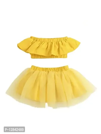 OMLI Baby Ruffle Trim Tube Top & Mesh Overlay Skirt & Headband (Yellow, 4-5 Years)-thumb2