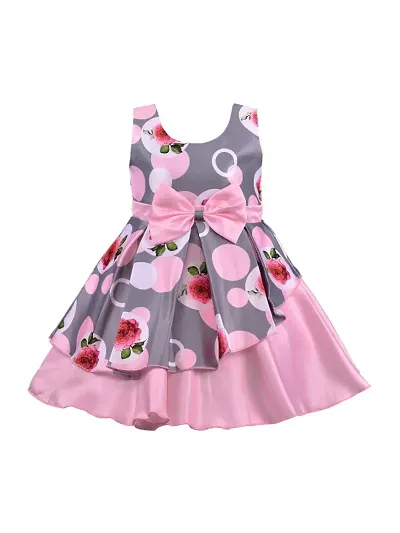 Skyteria Girl's Satin Floral Frock | Knee Length Frock Dress