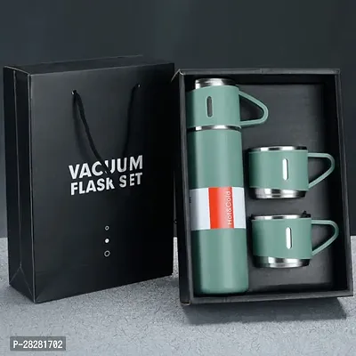 Stainless Steel Vacuum Flask Set with 3 Steel Cups Combo-thumb0