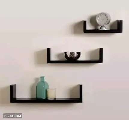 Handicrafts U Shelf Shape Wall Rack Shelves For Living Room Wooden Wall Shelf Number Of Shelves 3 Black