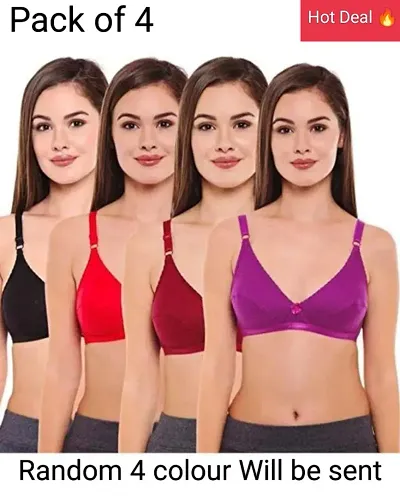 Pack Of 4 Solid Basic Bras(Assorted Color)