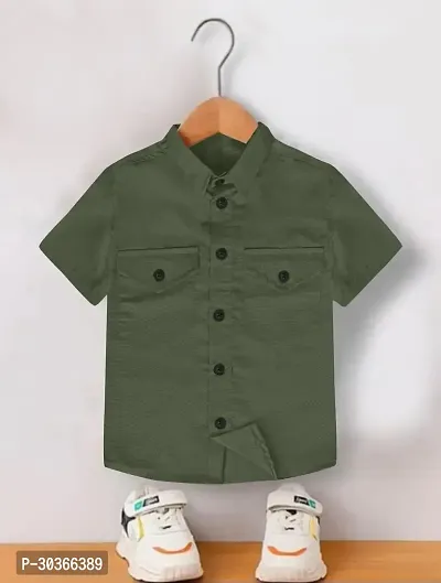 Kids Boys Shirt Green Cotton Blend Solid-thumb0