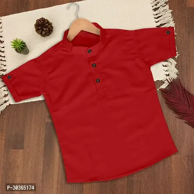 Kids Boys Short Kurta Cotton Blend Red-thumb0