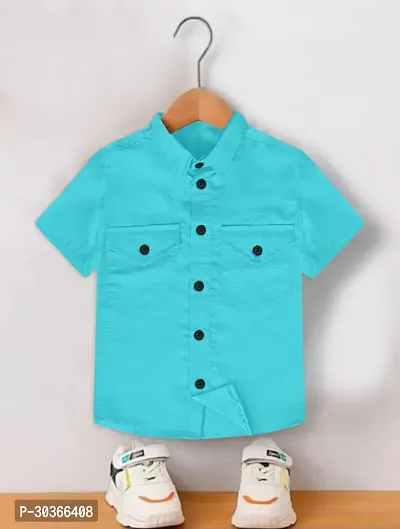 Kids Boys Shirt Blue Cotton Blend Solid