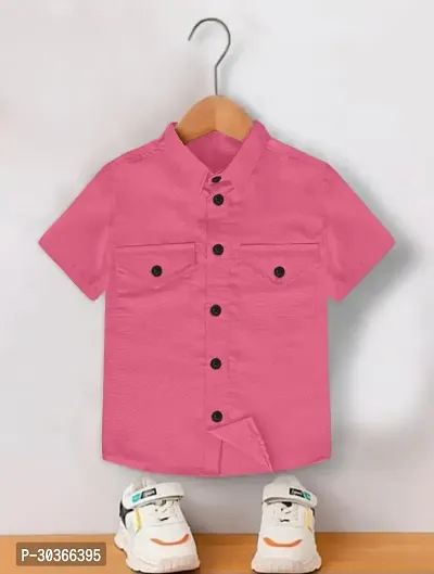 Kids Boys Shirt Pink Cotton Blend Solid-thumb0