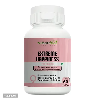 Health Veda Organics Extreme Happiness 500 mg I 60 Capsules I Enhances Immunity  Improves Energy Levels I Boosts Stamina I Only for Women