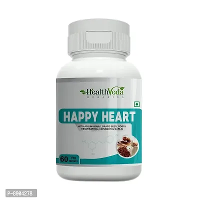 Health Veda Organics Happy Heart Supplement with Arjuna Bark, Grape Seed  Other Ingredients | 60 Veg Tablets | Supports Heart Health  Enhances Blood Circulation I For both Men  Women