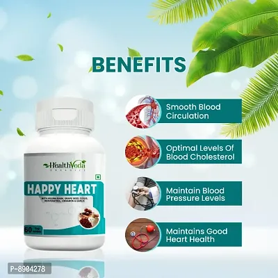 Health Veda Organics Happy Heart Supplement with Arjuna Bark, Grape Seed  Other Ingredients | 60 Veg Tablets | Supports Heart Health  Enhances Blood Circulation I For both Men  Women-thumb3