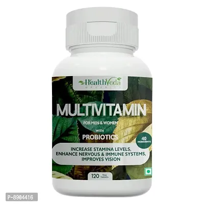 Health Veda Organics Multivitamin with Probiotics - 40 Ingredients with Neem, Amla  Giloy extract I 120 Veg Tablets I Boosts Stamina, Nervous Systems  Improves Vision I for Men  Women